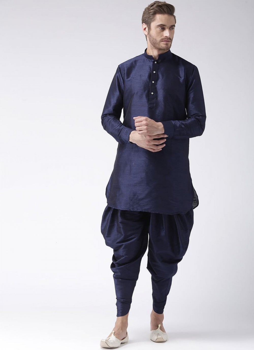 Plain Dupion Silk Navy Blue Kurta Pyjama - M1052