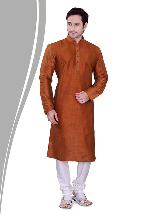 Plain Dupion Silk Rust Kurta Pyjama - M2137