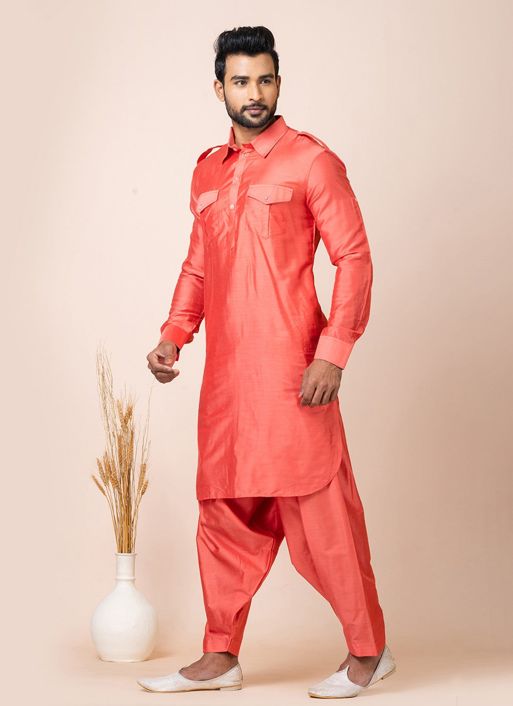 Plain Viscose Pink Kurta Pyjama - M7471