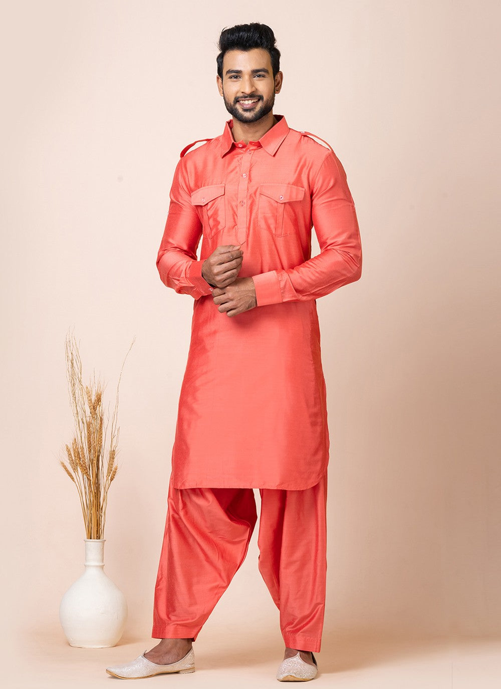 Plain Viscose Pink Kurta Pyjama - M7471