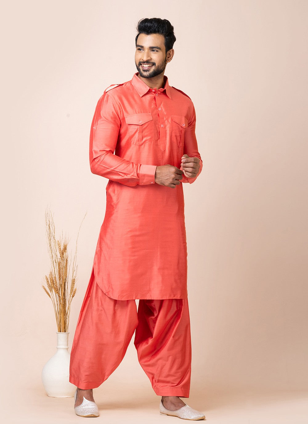 Plain Viscose Pink Kurta Pyjama - M7471