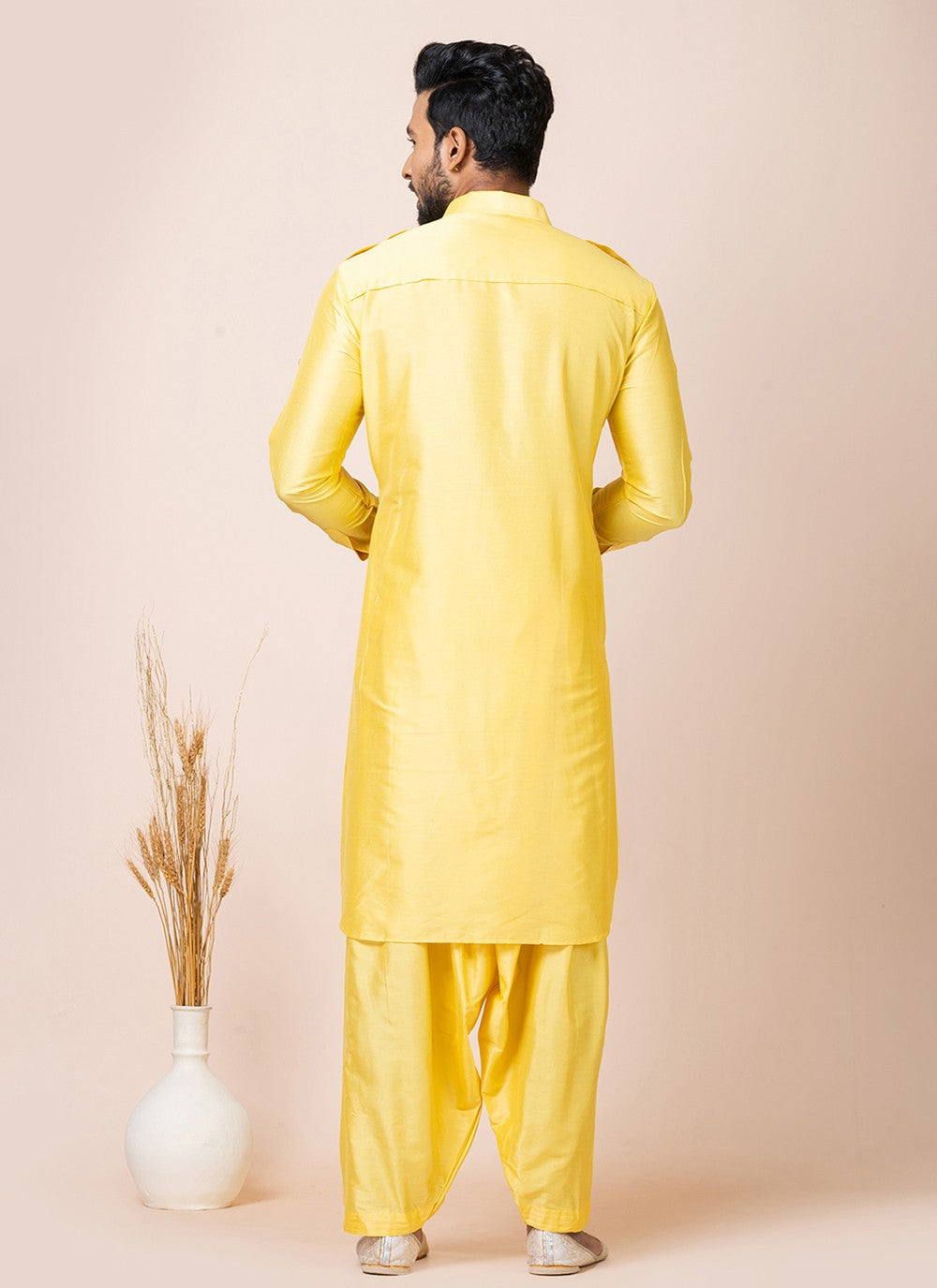 Plain Viscose Yellow Kurta Pyjama - M7473