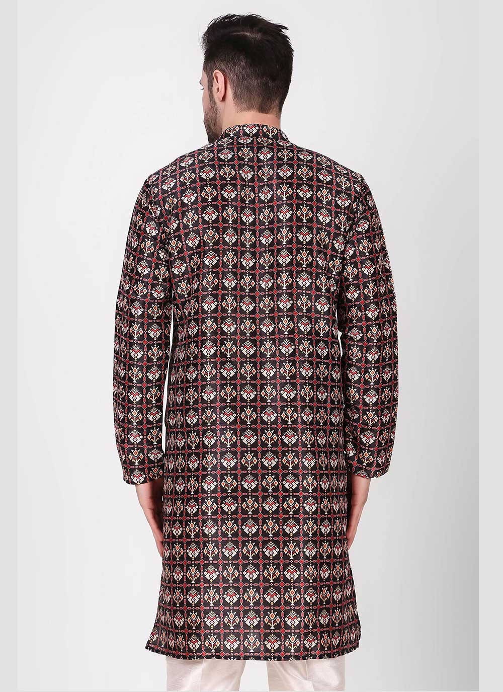 Printed Art Silk Black Kurta Pyjama - M4757