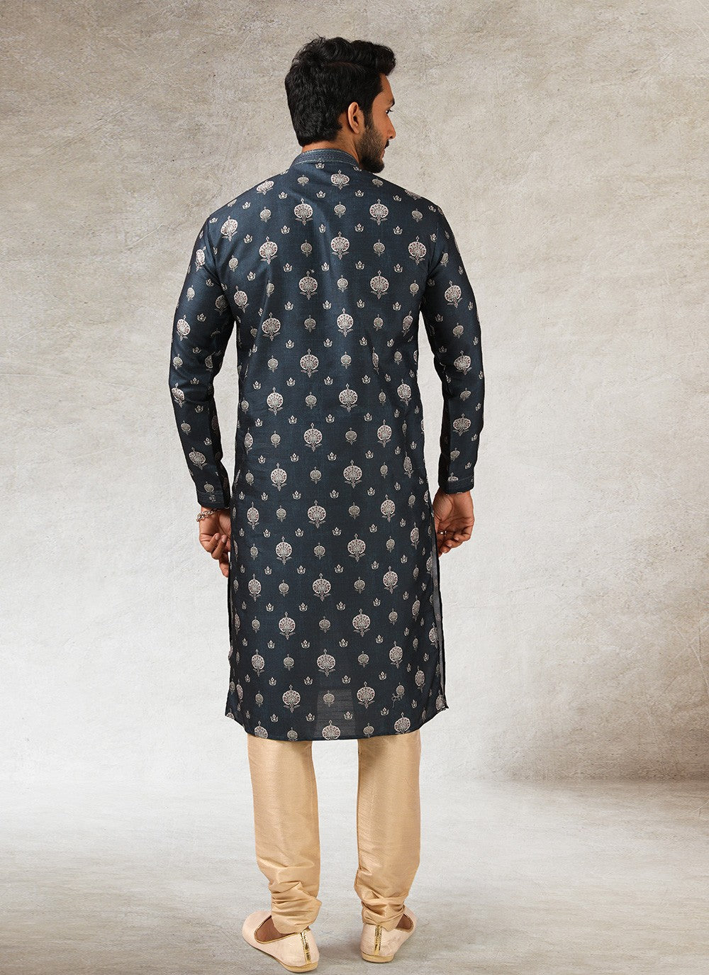 Printed Art Silk Blue Kurta Pyjama - M2868