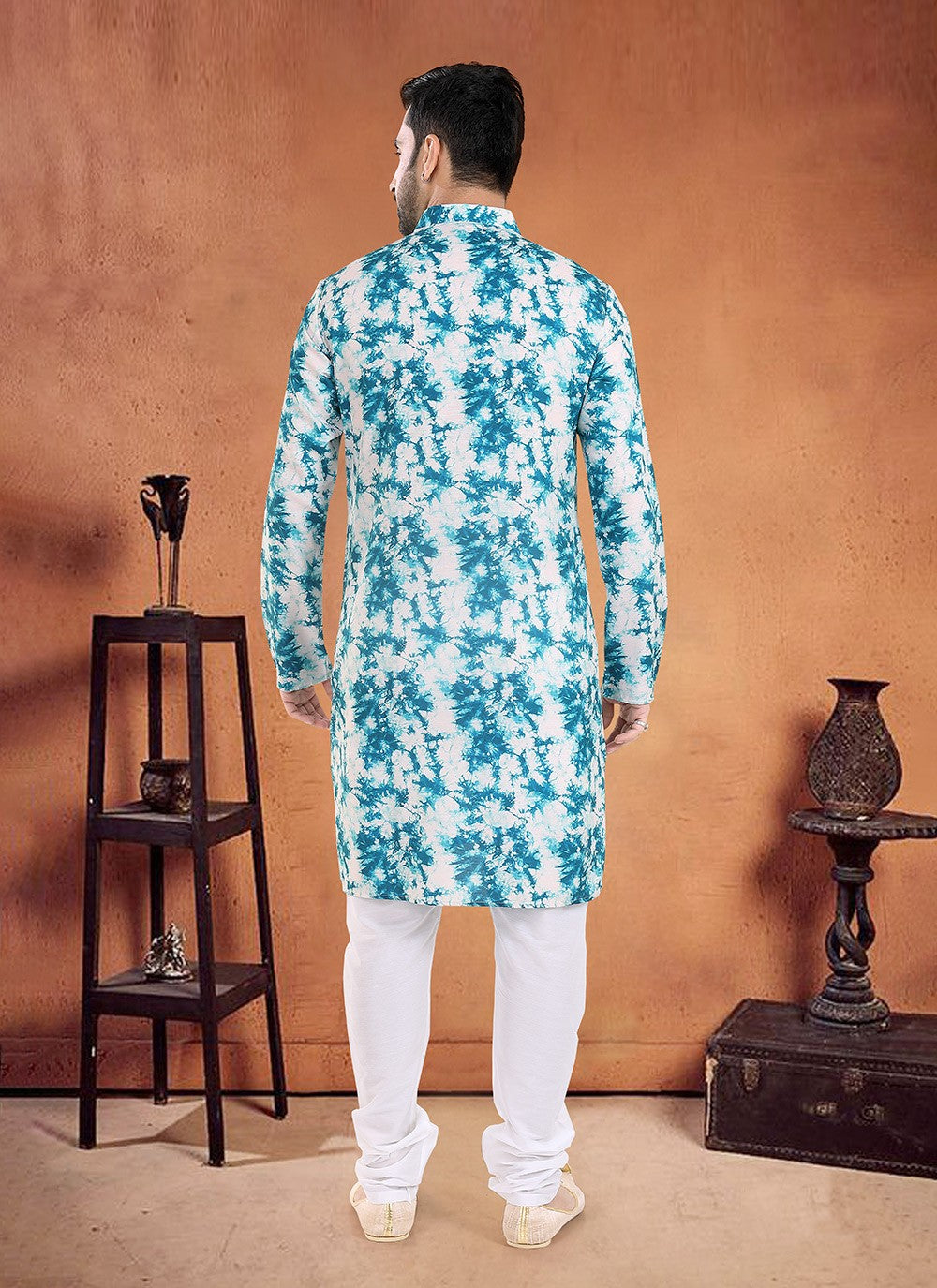 Patch Cotton Aqua Blue Kurta Pyjama - M8091