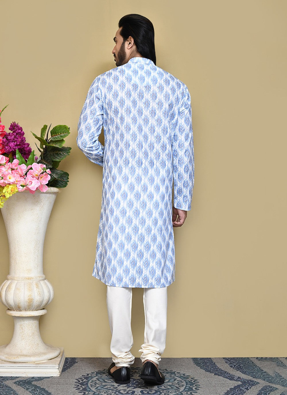 Printed Cotton Blue Kurta Pyjama - M7824