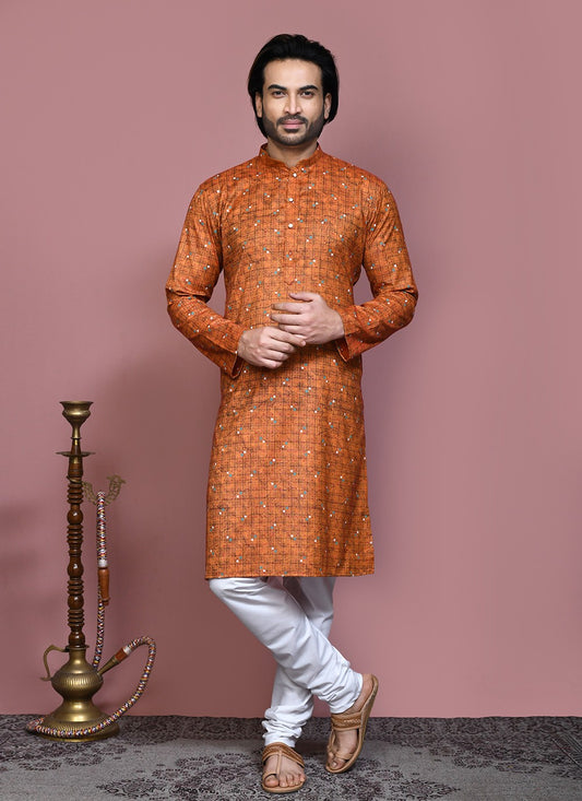 Printed Cotton Brown Kurta Pyjama - M7923