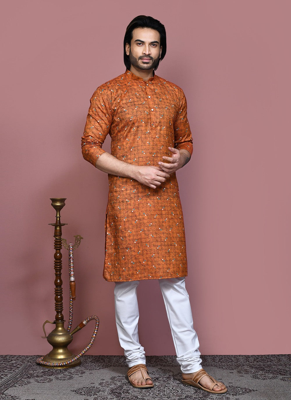 Printed Cotton Brown Kurta Pyjama - M7923