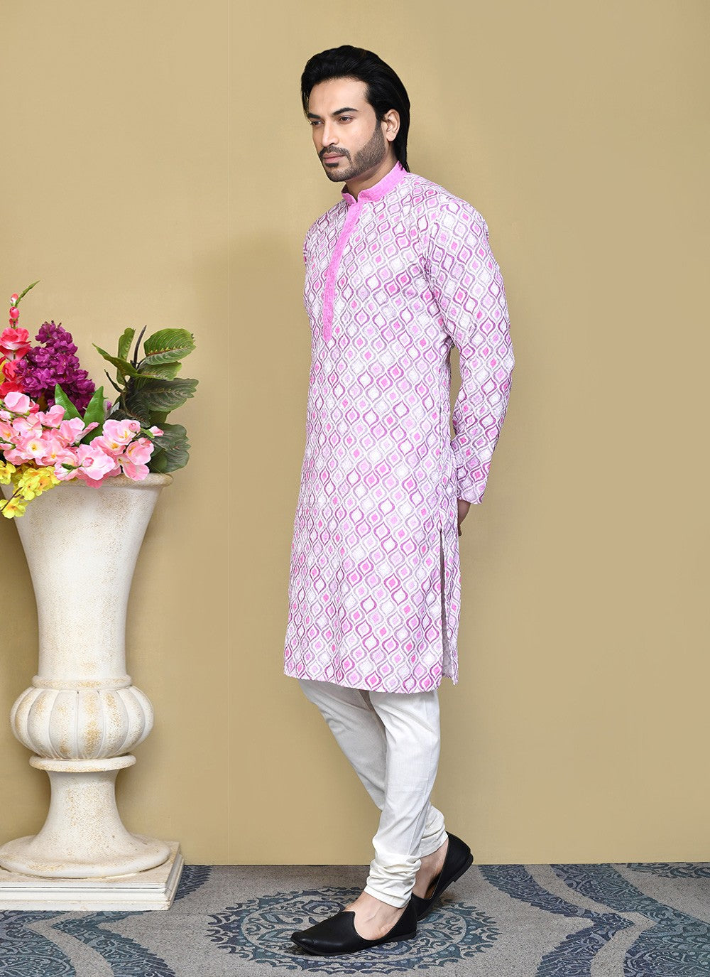 Printed Cotton Lavender Kurta Pyjama - M7792