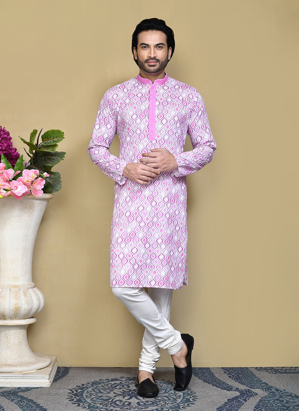 Printed Cotton Lavender Kurta Pyjama - M7792