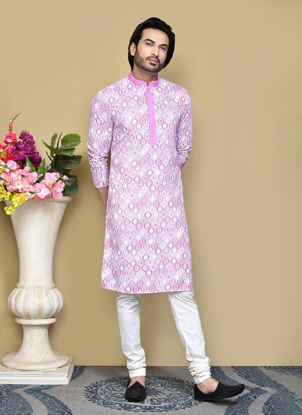 Printed Cotton Lavender Kurta Pyjama - M7792