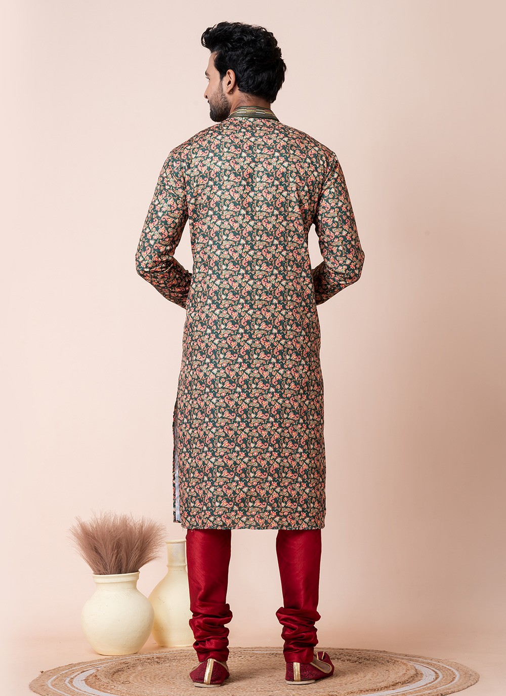 Printed Cotton Multi Colour Kurta Pyjama - M8581