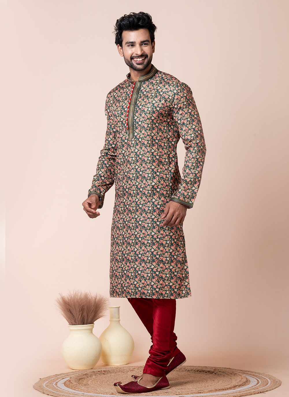 Printed Cotton Multi Colour Kurta Pyjama - M8581