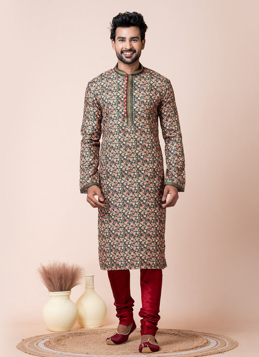 Printed Cotton Multi Colour Kurta Pyjama - M8581