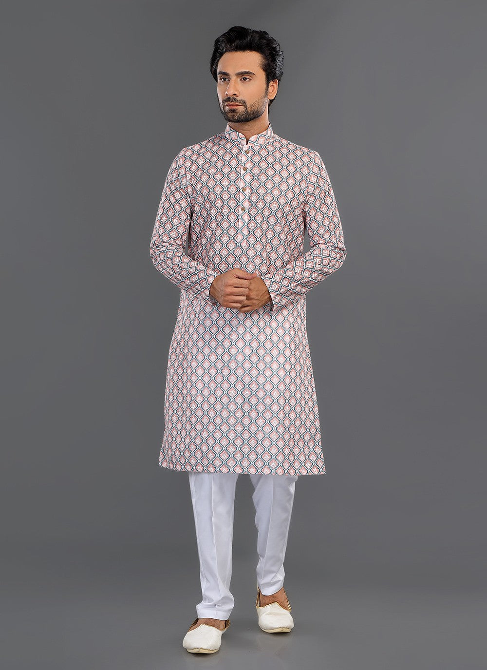 Printed Cotton Multi Colour, Off White Kurta Pyjama - M8072