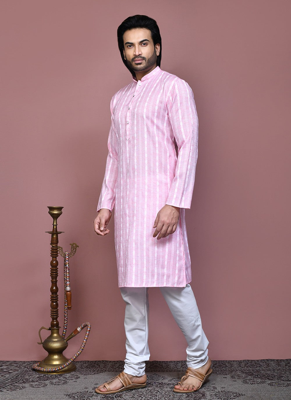 Printed Cotton Pink Kurta Pyjama - M7904