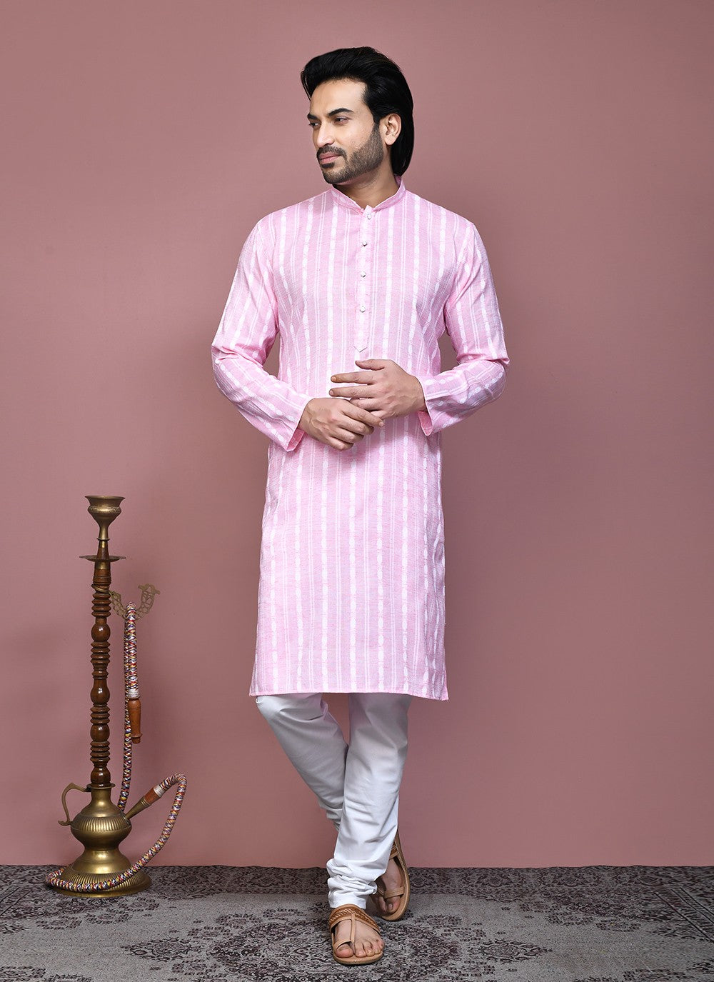 Printed Cotton Pink Kurta Pyjama - M7904