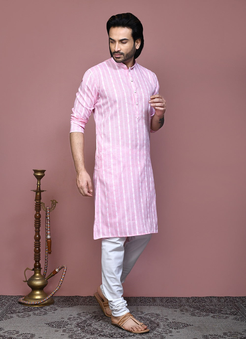 Printed Cotton Pink Kurta Pyjama - M7904