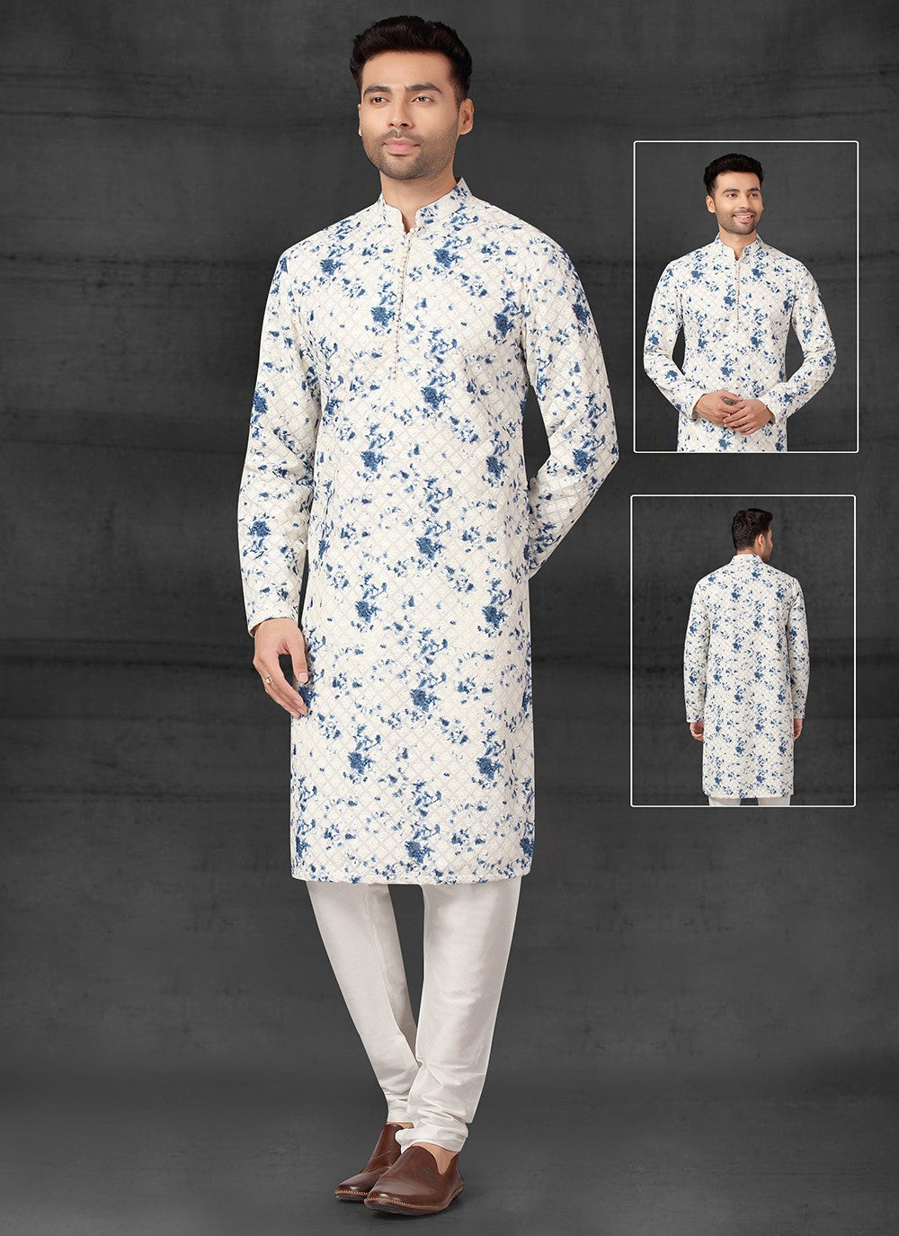 Printed Cotton Silk Off White Kurta Pyjama - M4096