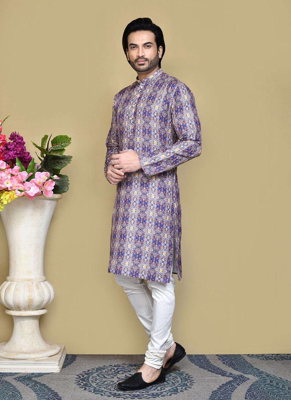 Printed Cotton , Rayon Multi Colour Kurta Pyjama - M7807