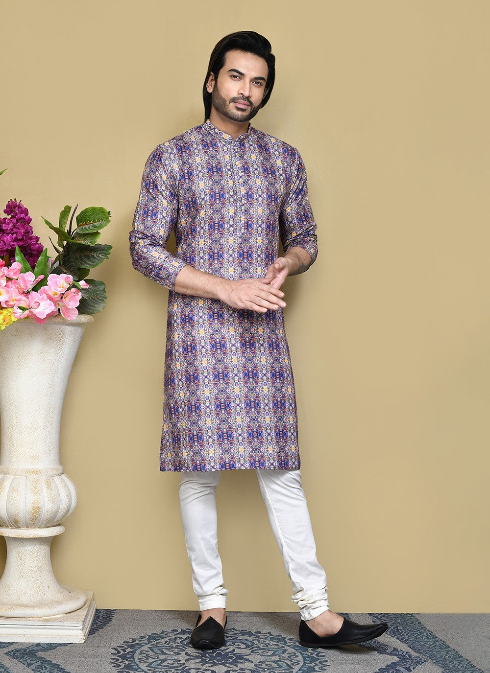 Printed Cotton , Rayon Multi Colour Kurta Pyjama - M7807