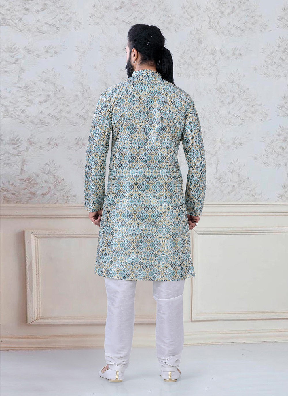 Printed Silk Multi Colour Kurta Pyjama - M3086