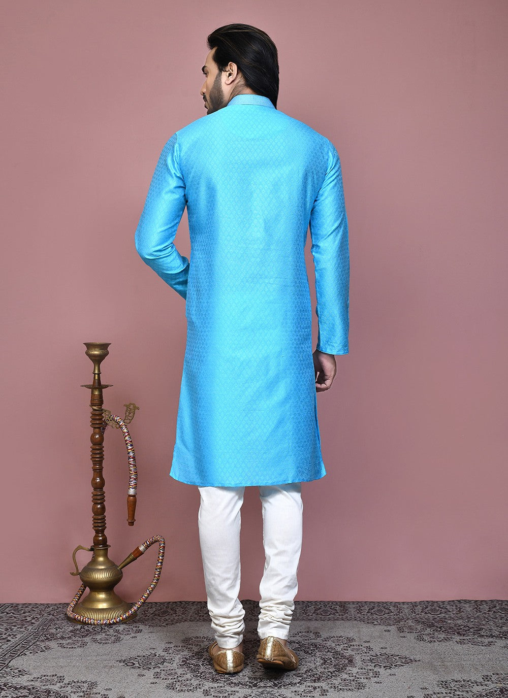 Resham Art Silk Firozi Kurta Pyjama - M7868