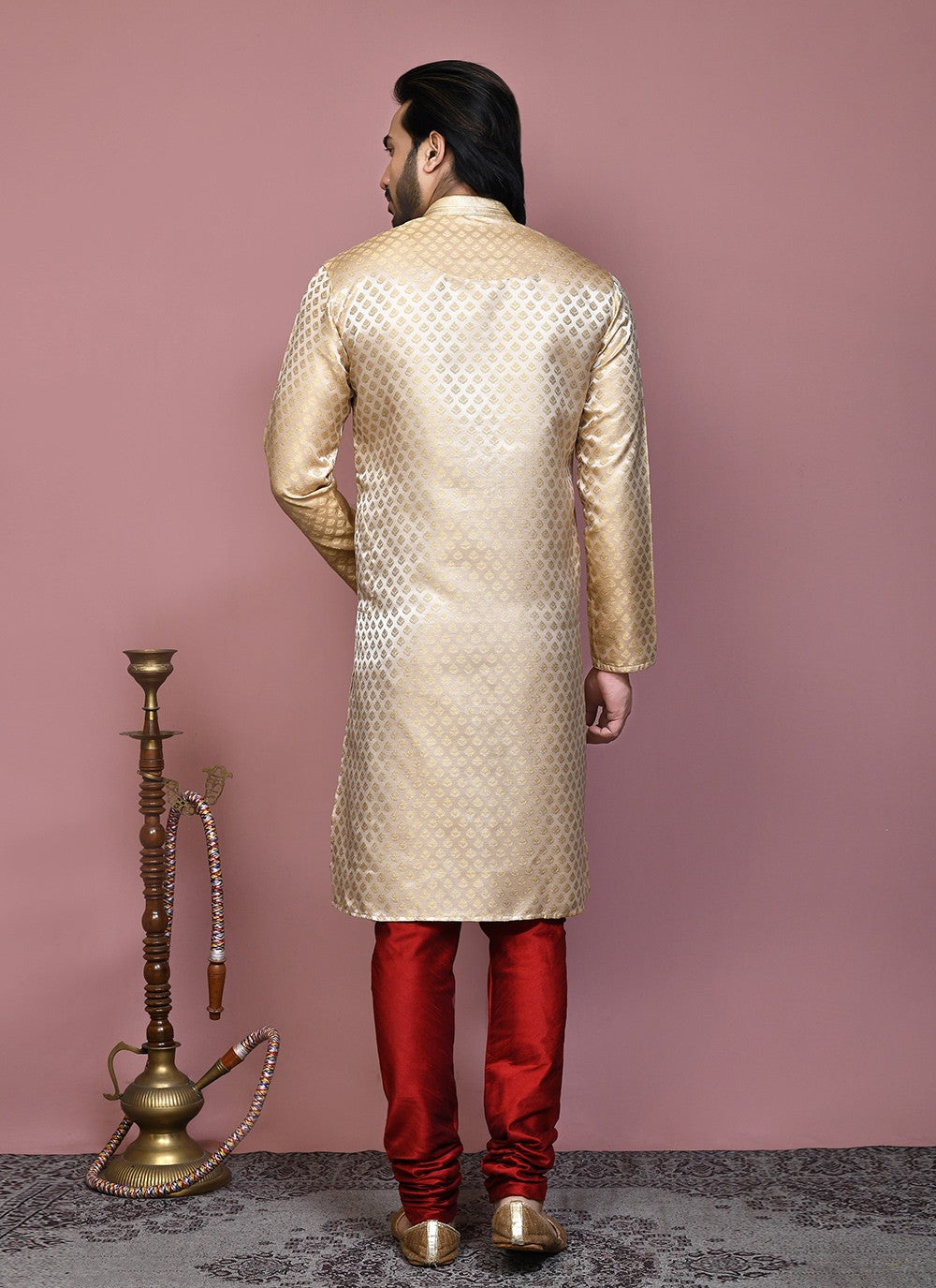 Resham Art Silk Gold Kurta Pyjama - M7900