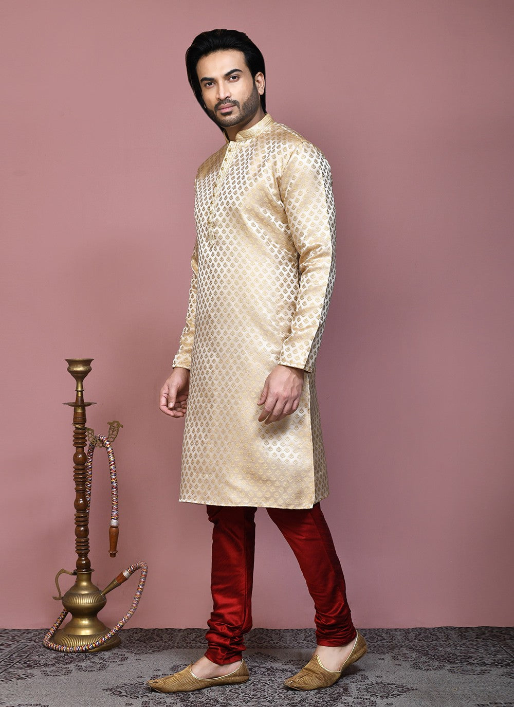 Resham Art Silk Gold Kurta Pyjama - M7900