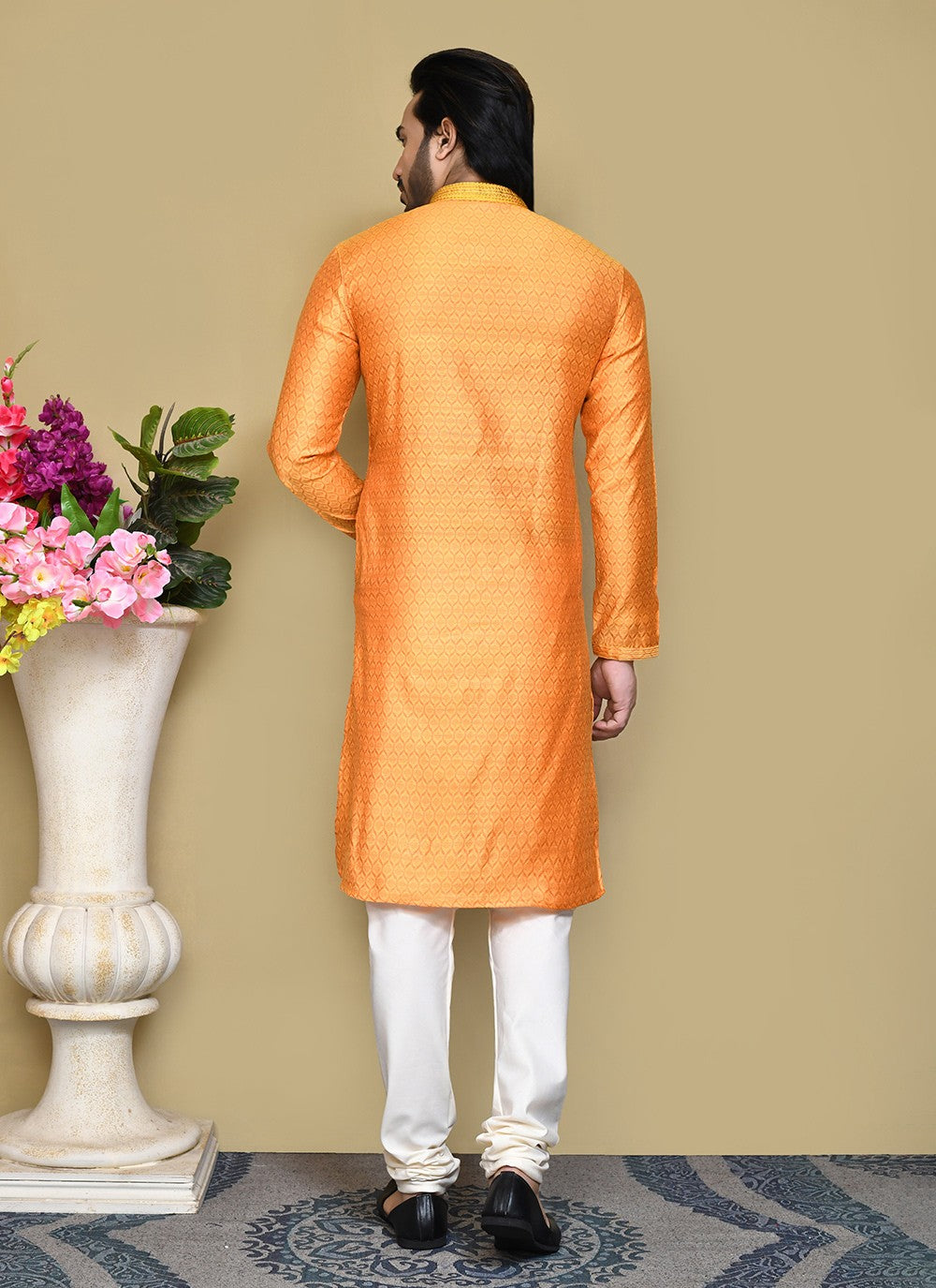 Resham Cotton Silk Orange Kurta Pyjama - M7825