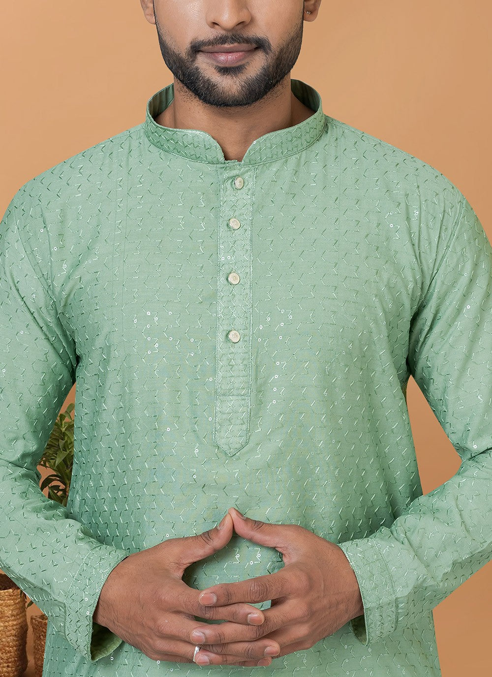 Embroidered Cotton , Viscose Green Kurta Pyjama - M6254