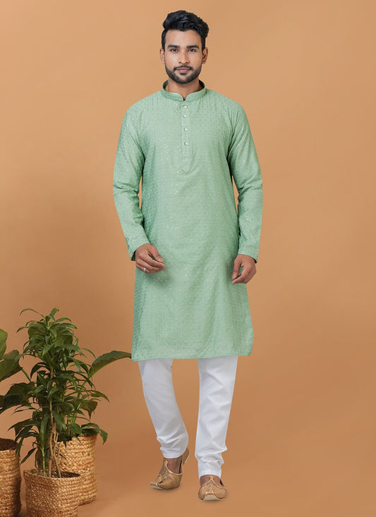 Embroidered Cotton , Viscose Green Kurta Pyjama - M6254