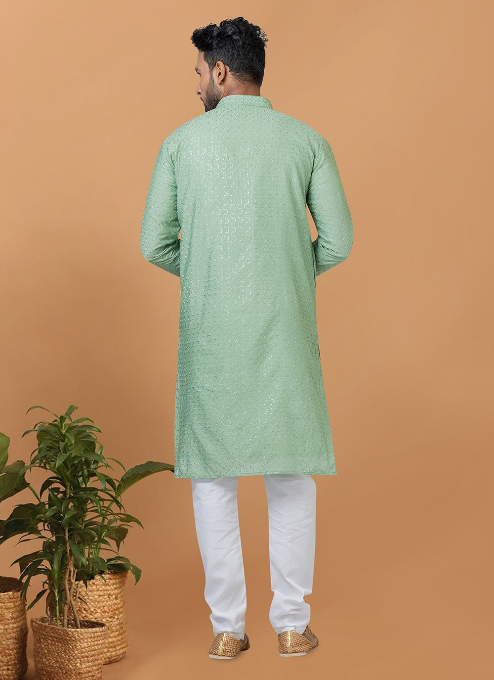 Embroidered Cotton , Viscose Green Kurta Pyjama - M6254