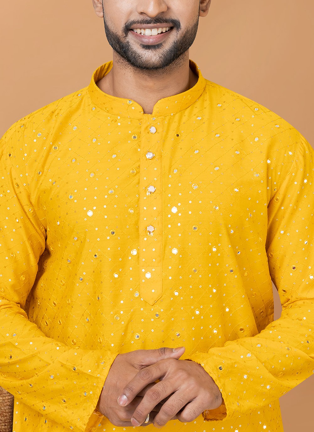 Embroidered Cotton , Viscose Yellow Kurta Pyjama - M6241