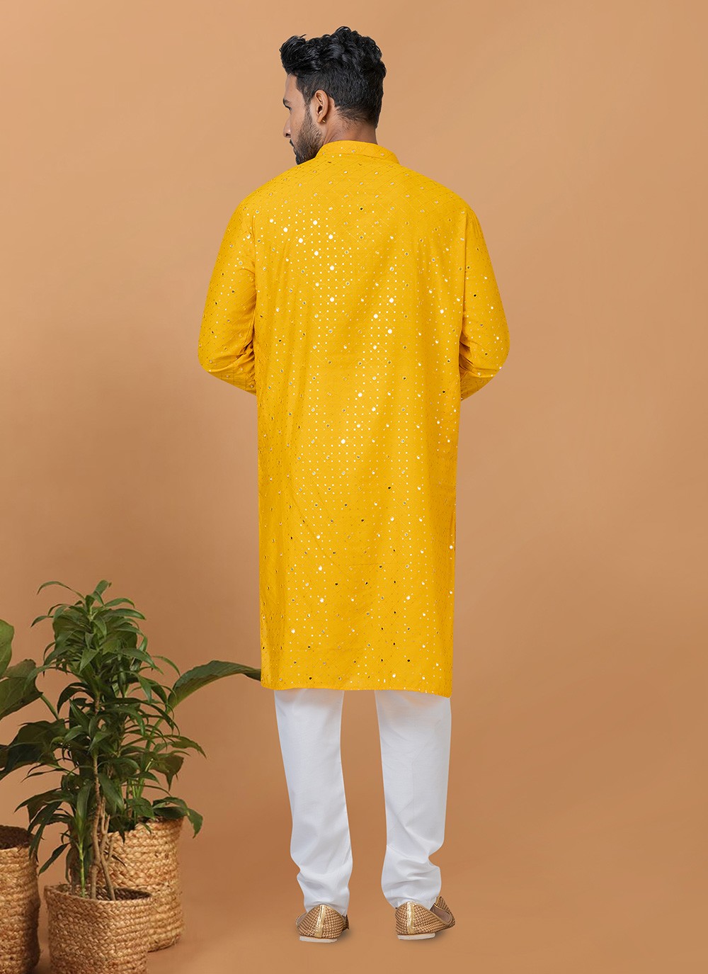 Embroidered Cotton , Viscose Yellow Kurta Pyjama - M6241