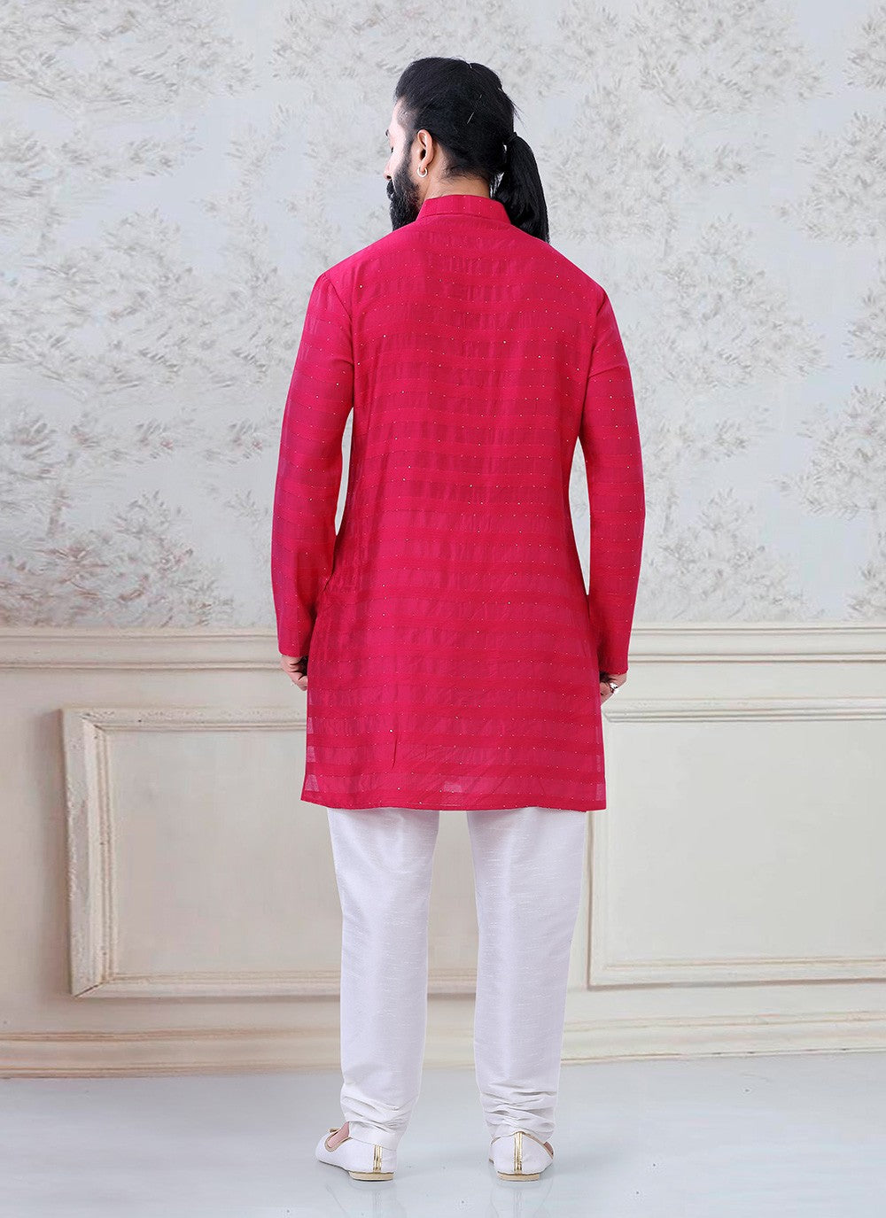 Sequins Georgette Hot Pink Kurta Pyjama - M3088