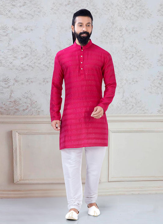 Sequins Georgette Hot Pink Kurta Pyjama - M3088