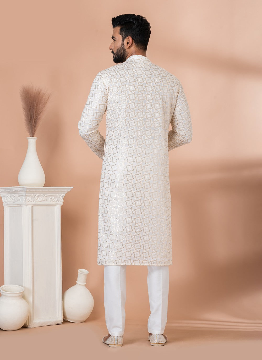 Embroidered Georgette White Kurta Pyjama - M6832