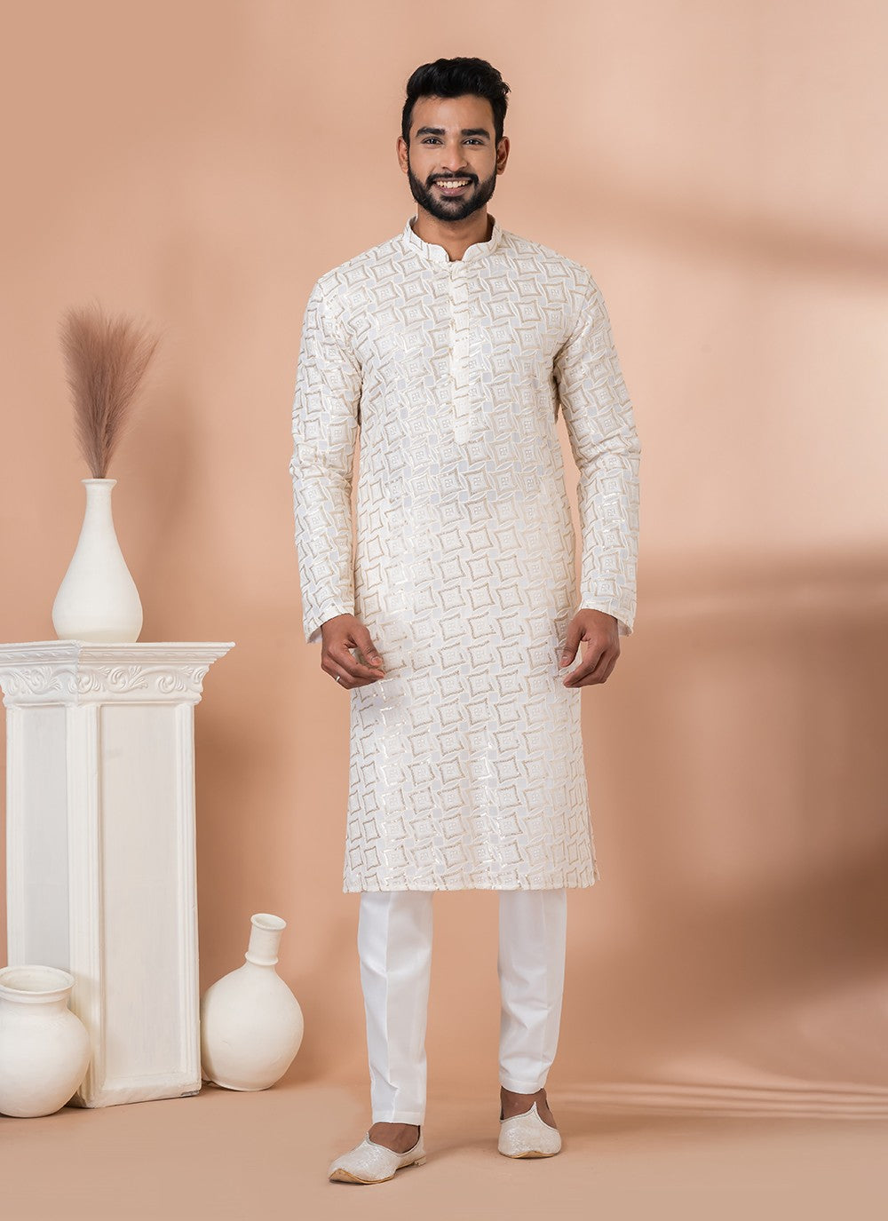 Embroidered Georgette White Kurta Pyjama - M6832