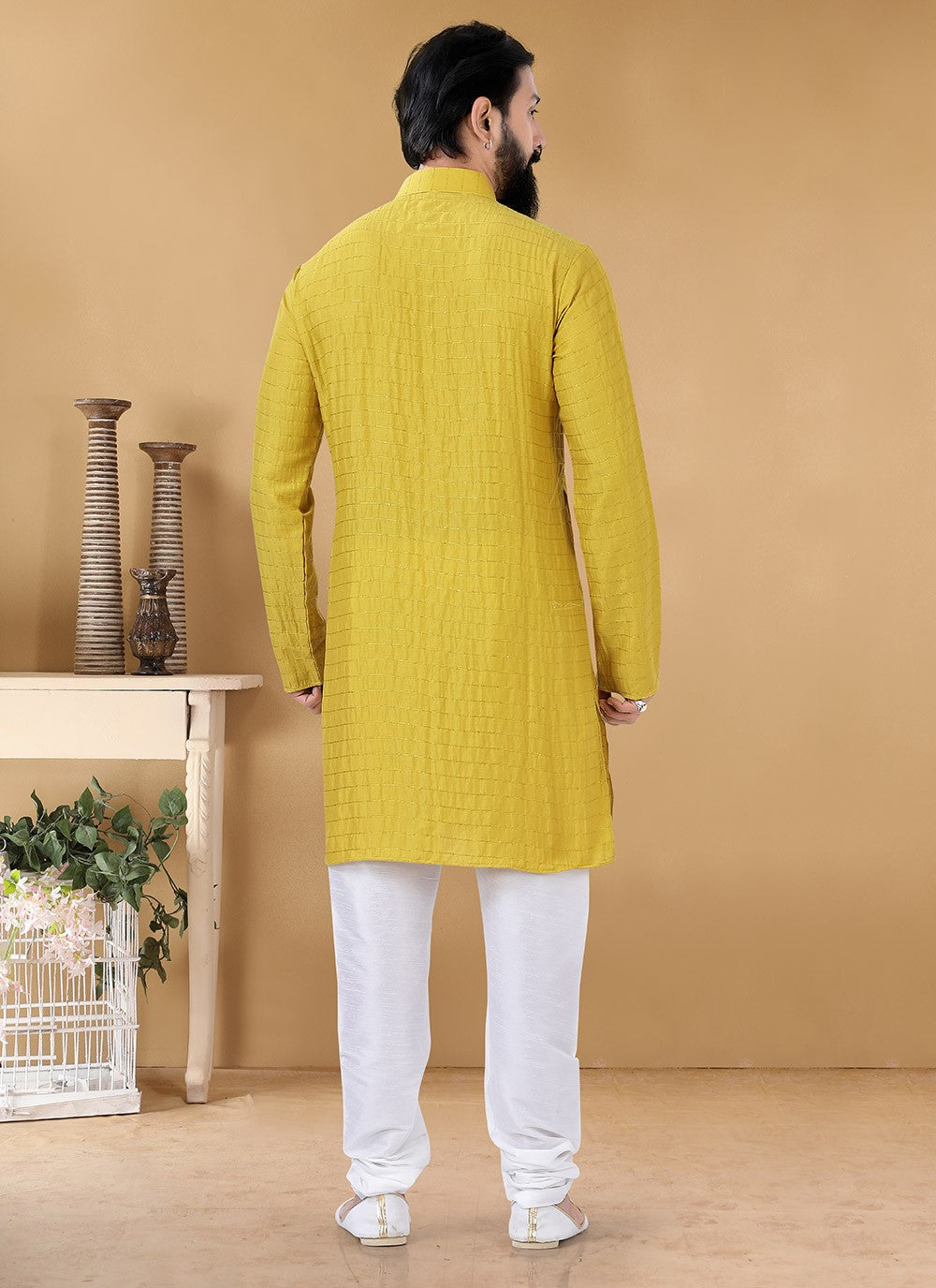 Strips Cotton Yellow Kurta Pyjama - M3167