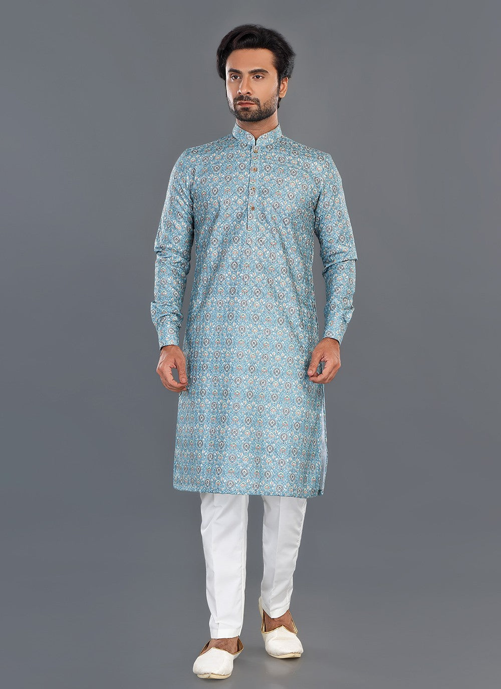 Printed Cotton Green Kurta Pyjama - M8087