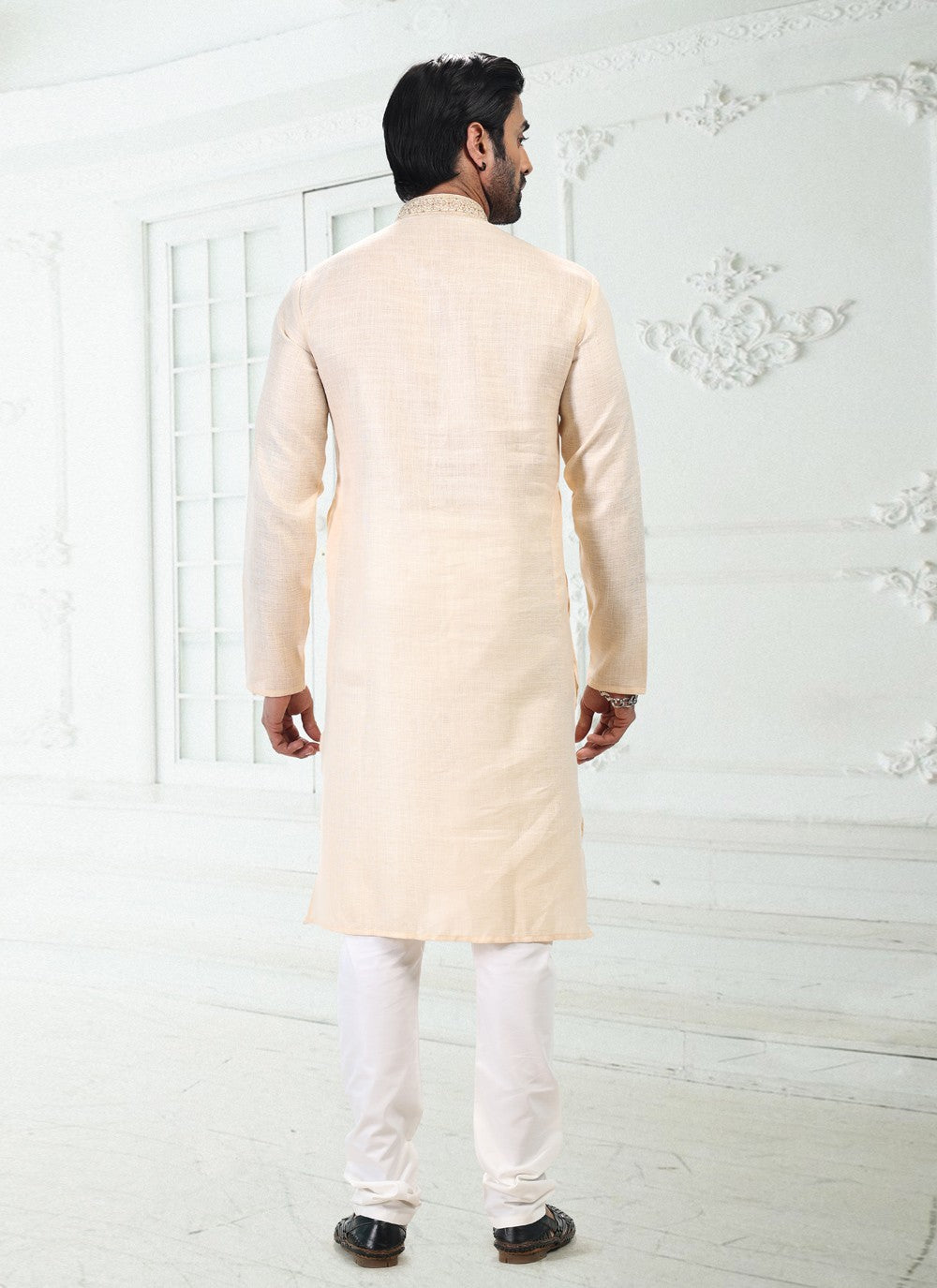 Thread Cotton , Linen Beige Kurta Pyjama - M4888