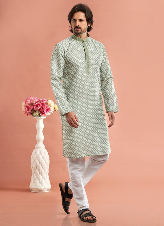 Digital Print Cotton Green Kurta Pyjama - M7080