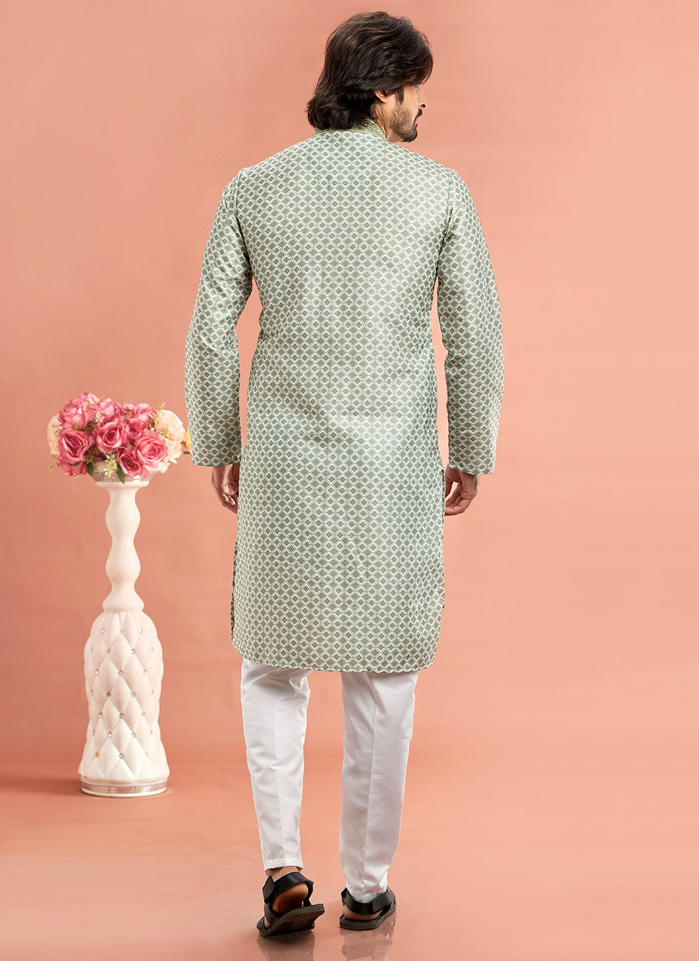 Digital Print Cotton Green Kurta Pyjama - M7080