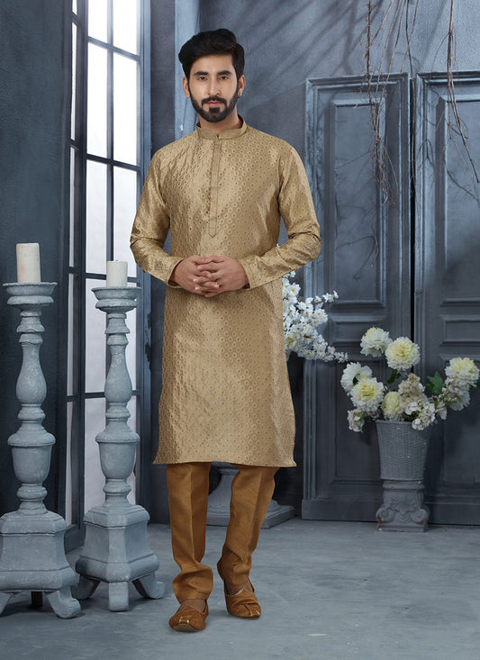 Thread Jacquard Beige Kurta Pyjama - M3034