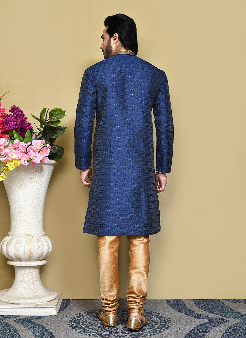 Resham Art Silk Blue Kurta Pyjama - M7861