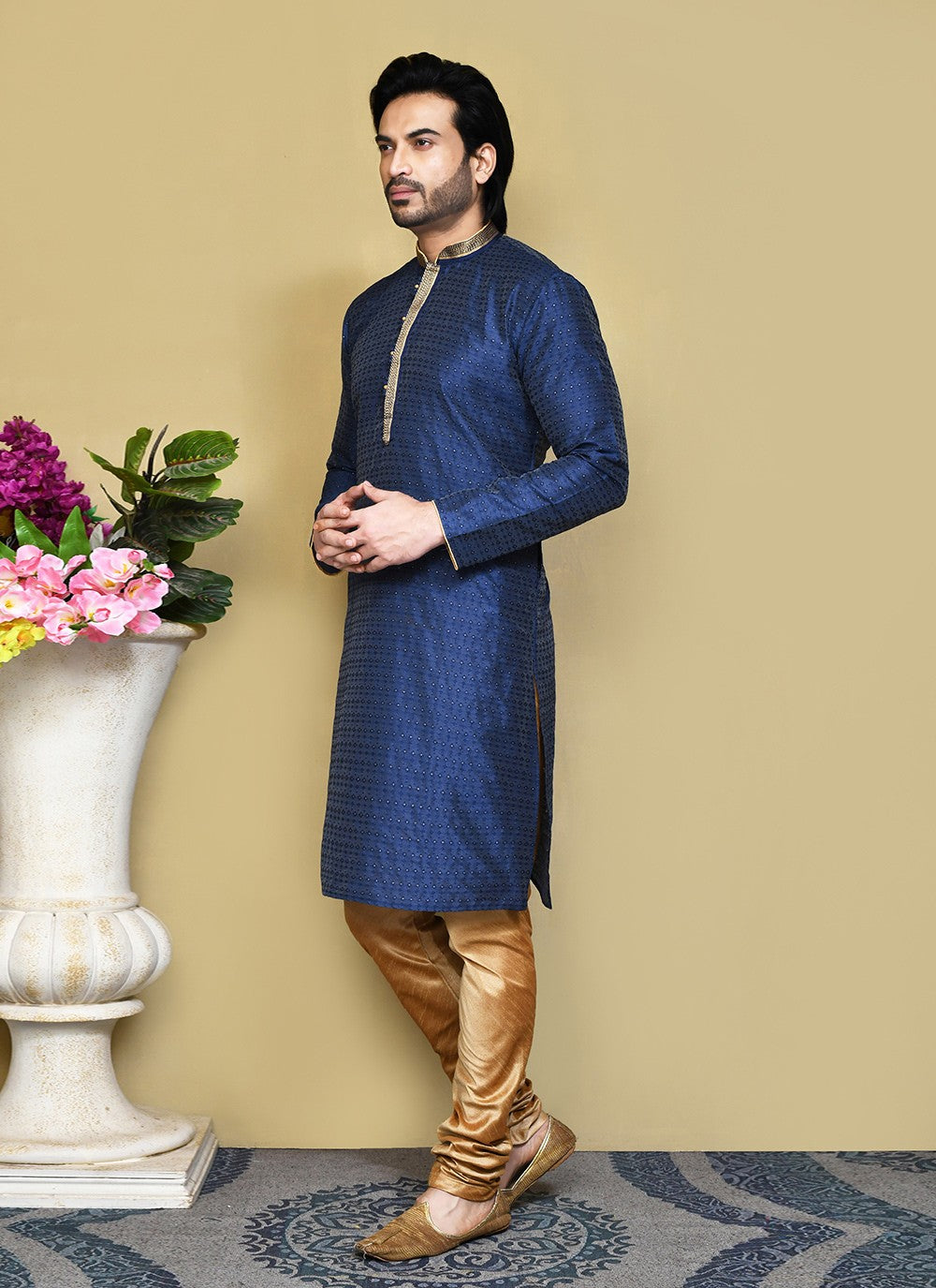 Resham Art Silk Blue Kurta Pyjama - M7861