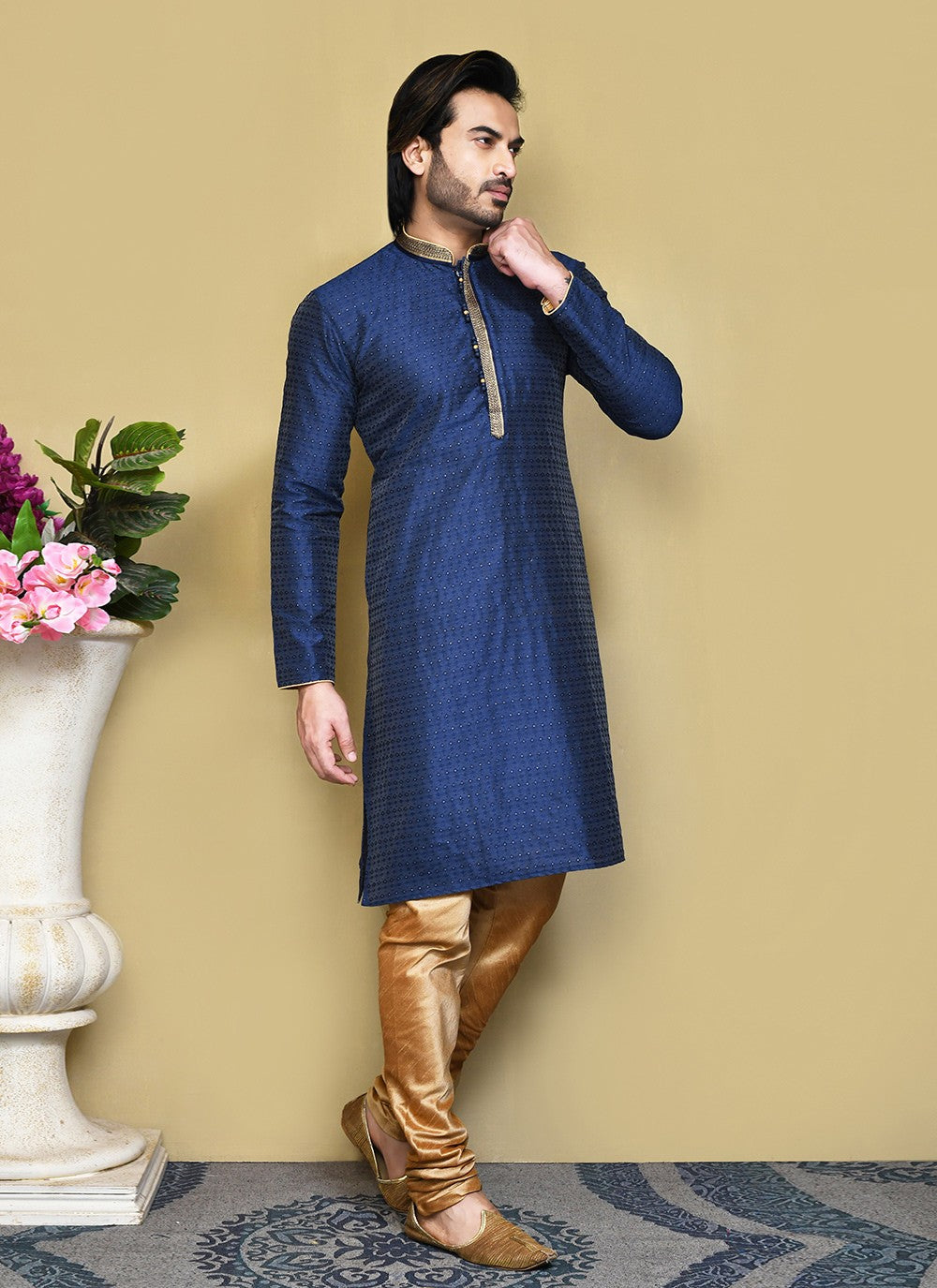 Resham Art Silk Blue Kurta Pyjama - M7861