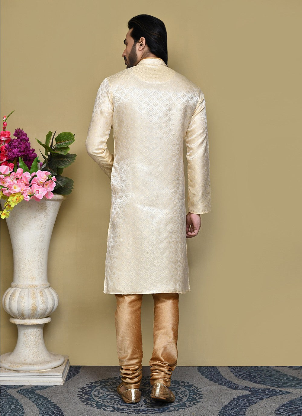 Resham Art Silk Cream Kurta Pyjama - M7838