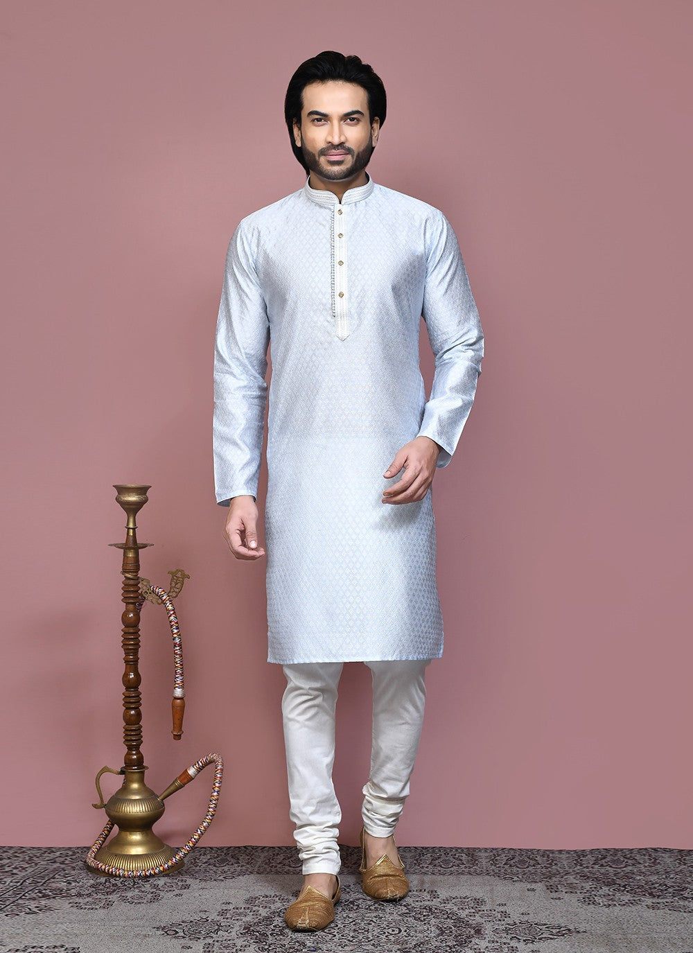 Resham Art Silk Grey Kurta Pyjama - M7867